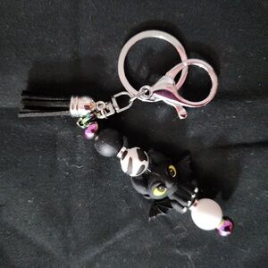 Black and White Dragon Keychain with Purple Accents
